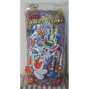 Vtg NOS Purple Yellow Easter Basket Grass 4oz Cellophane It's In The Bag Filler